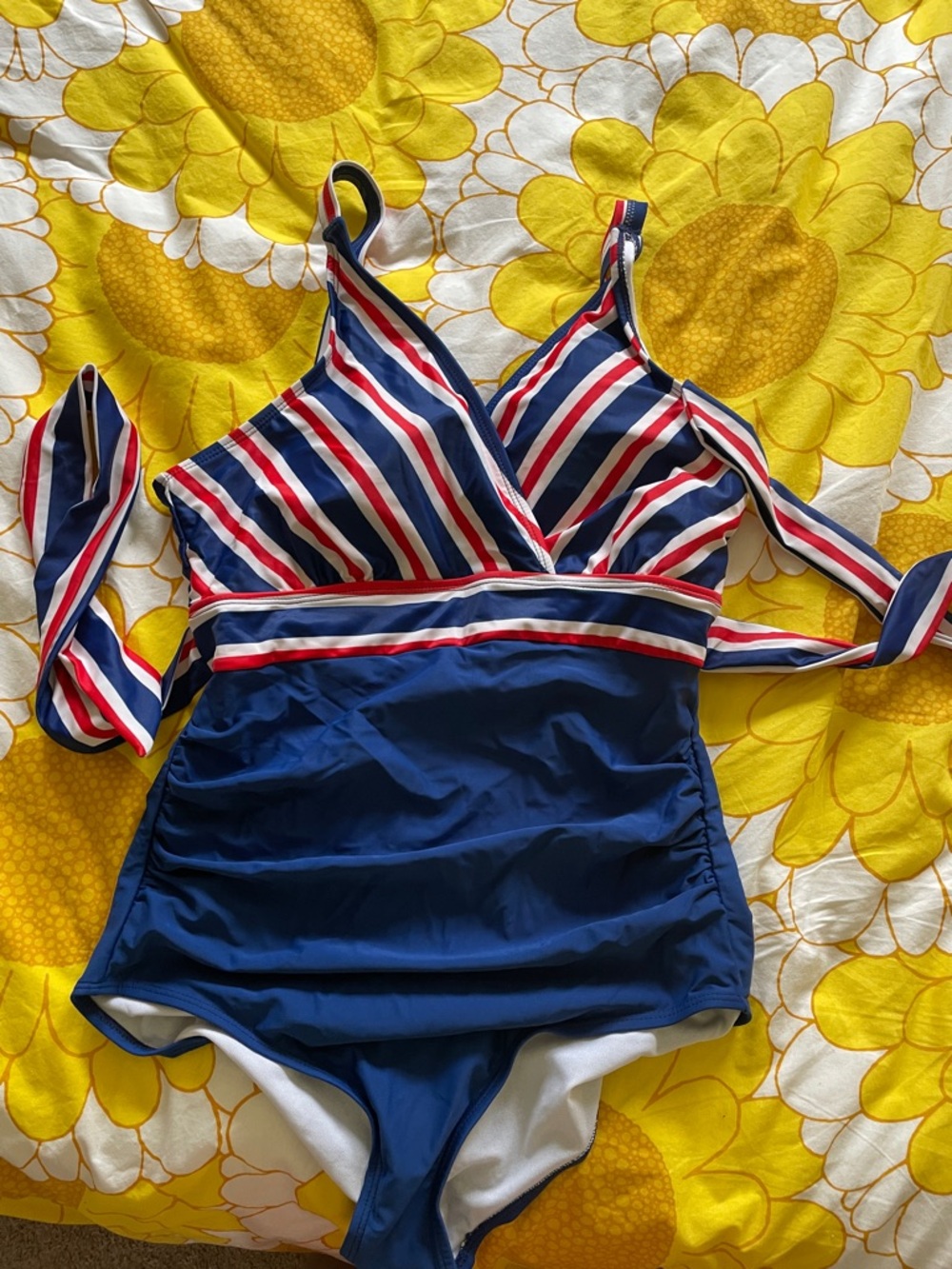 BNWT BloomChic Retro Inspired Red, White Blue Faux Wrap One Piece Bathing Suit - Picture 12 of 16